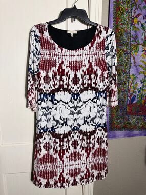 Halo Ikat Print Shift Dress Boho Tunic - Small